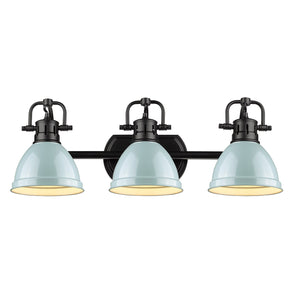 Duncan 3 Light Bath Vanity in Matte Black with a Seafoam Shade