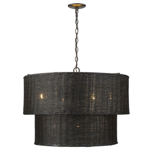 Erma 9 Light Chandelier in Matte Black and Black Wicker