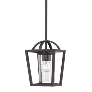 Mercer Mini Pendant in Matte Black with Matte Black accents and Seeded Glass