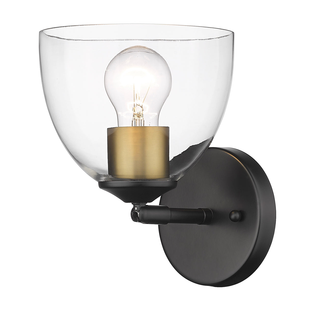 Roxie 1 Light Wall Sconce in Matte Black with Brushed Champagne Bronze and Clear Glass Shade
