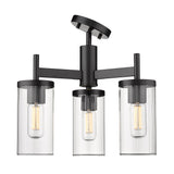 Winslett 3-Light Semi-Flush in Matte Black with Ribbed Clear Glass Shades