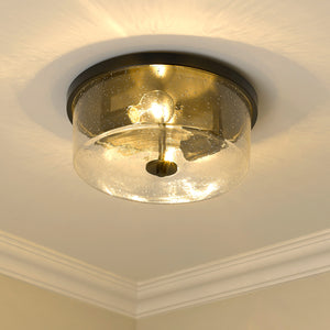Rayne Flush Mount in Matte Black with Seeded Glass