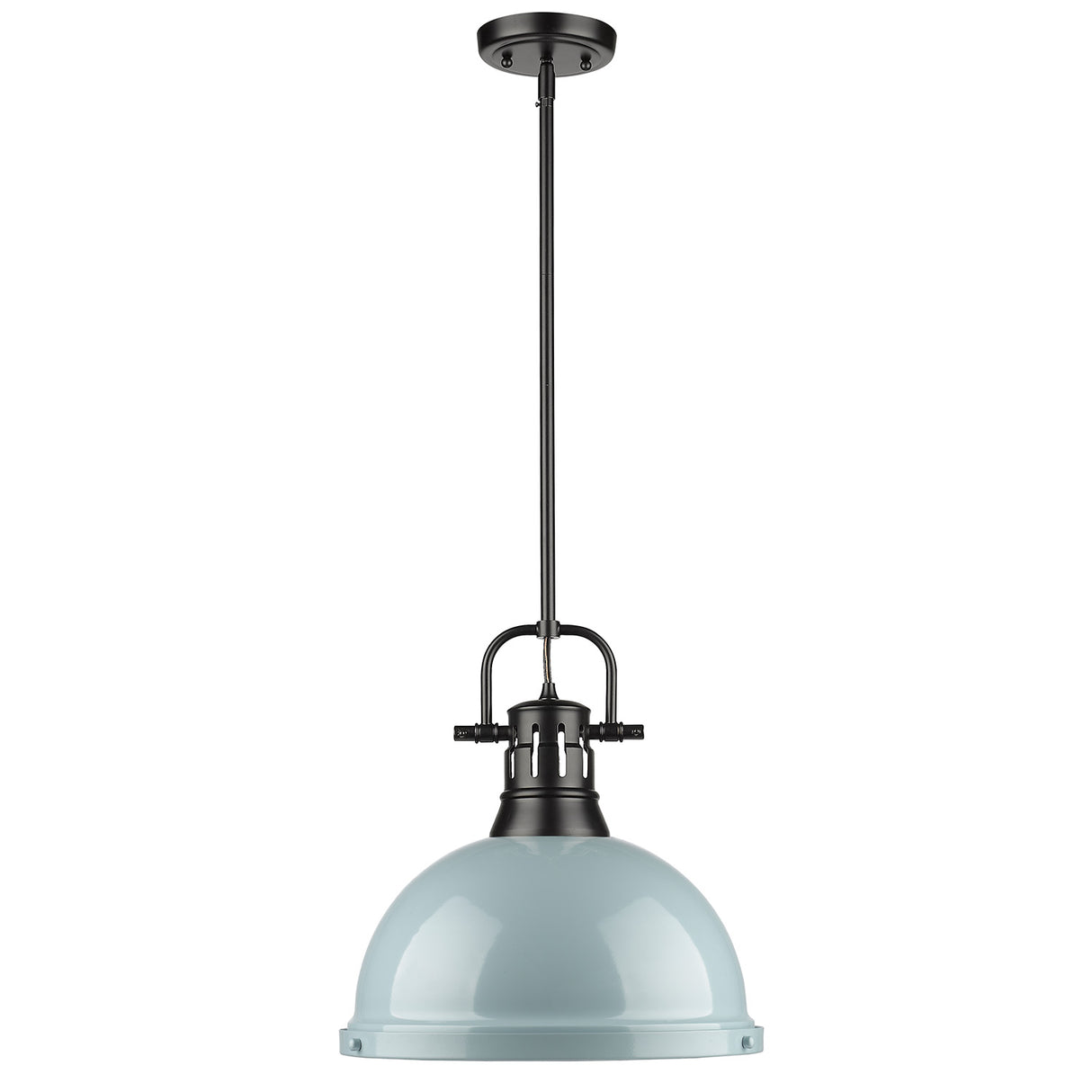 Duncan 1 Light Pendant with Rod in Matte Black with a Seafoam Shade