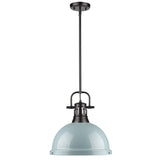 Duncan 1 Light Pendant with Rod in Matte Black with a Seafoam Shade