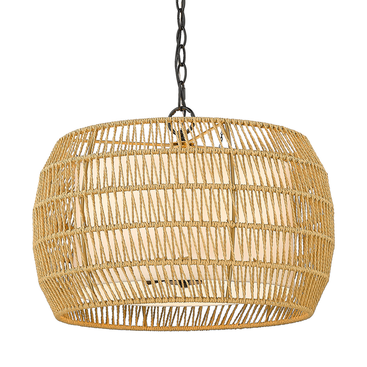Everly 4 Light Chandelier in Matte Black with Natural Rattan Shade