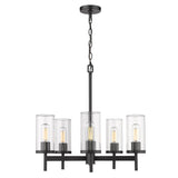Winslett 5-Light Chandelier in Matte Black with Ribbed Clear Glass Shades