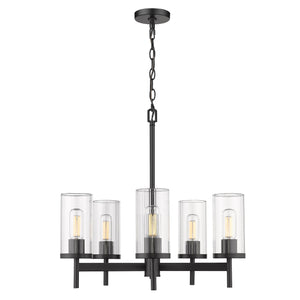 Winslett 5-Light Chandelier in Matte Black with Ribbed Clear Glass Shades
