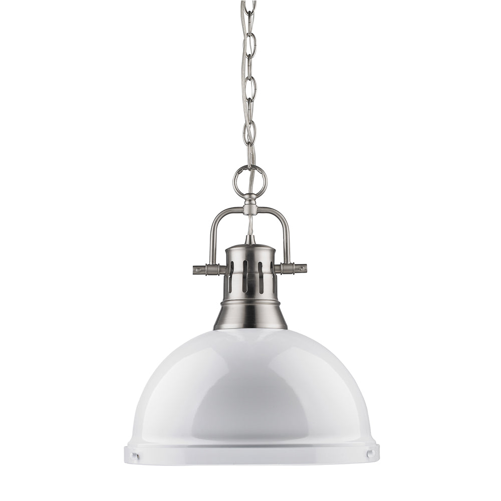 Duncan 1 Light Pendant with Chain in Pewter with a White Shade