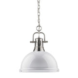 Duncan 1 Light Pendant with Chain in Pewter with a White Shade