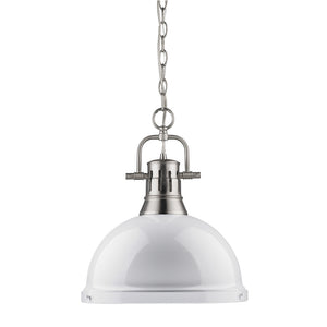 Duncan 1 Light Pendant with Chain in Pewter with a White Shade