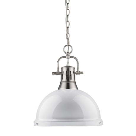 Duncan 1 Light Pendant with Chain in Pewter with a White Shade