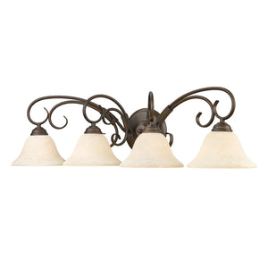 Homestead 4 Light Bath Vanity in Rubbed Bronze with Tea Stone Glass