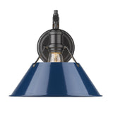 Orwell BLK 1 Light Wall Sconce in Matte Black with Navy Blue Shade