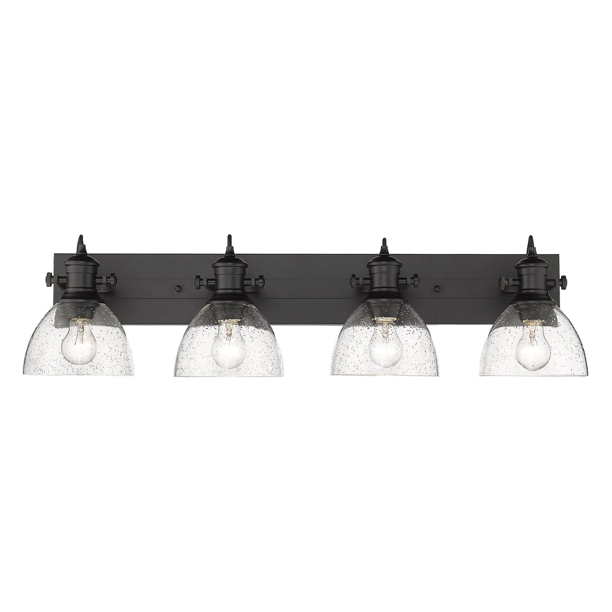 Hines 4-Light Bath Vanity in Matte Black with Seeded Glass Shades