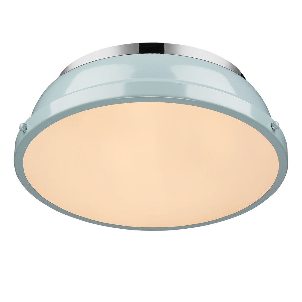 Duncan 14" Flush Mount in Chrome with a Seafoam Shade