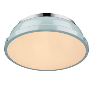 Duncan 14" Flush Mount in Chrome with a Seafoam Shade