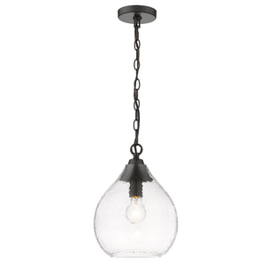 Ariella Small Pendant in Matte Black with Hammered Clear Glass