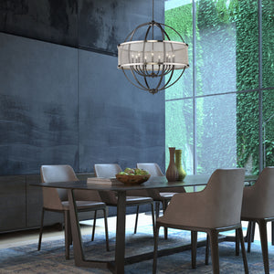 Colson BLK 9 Light Chandelier (with Pewter shade) in Matte Black