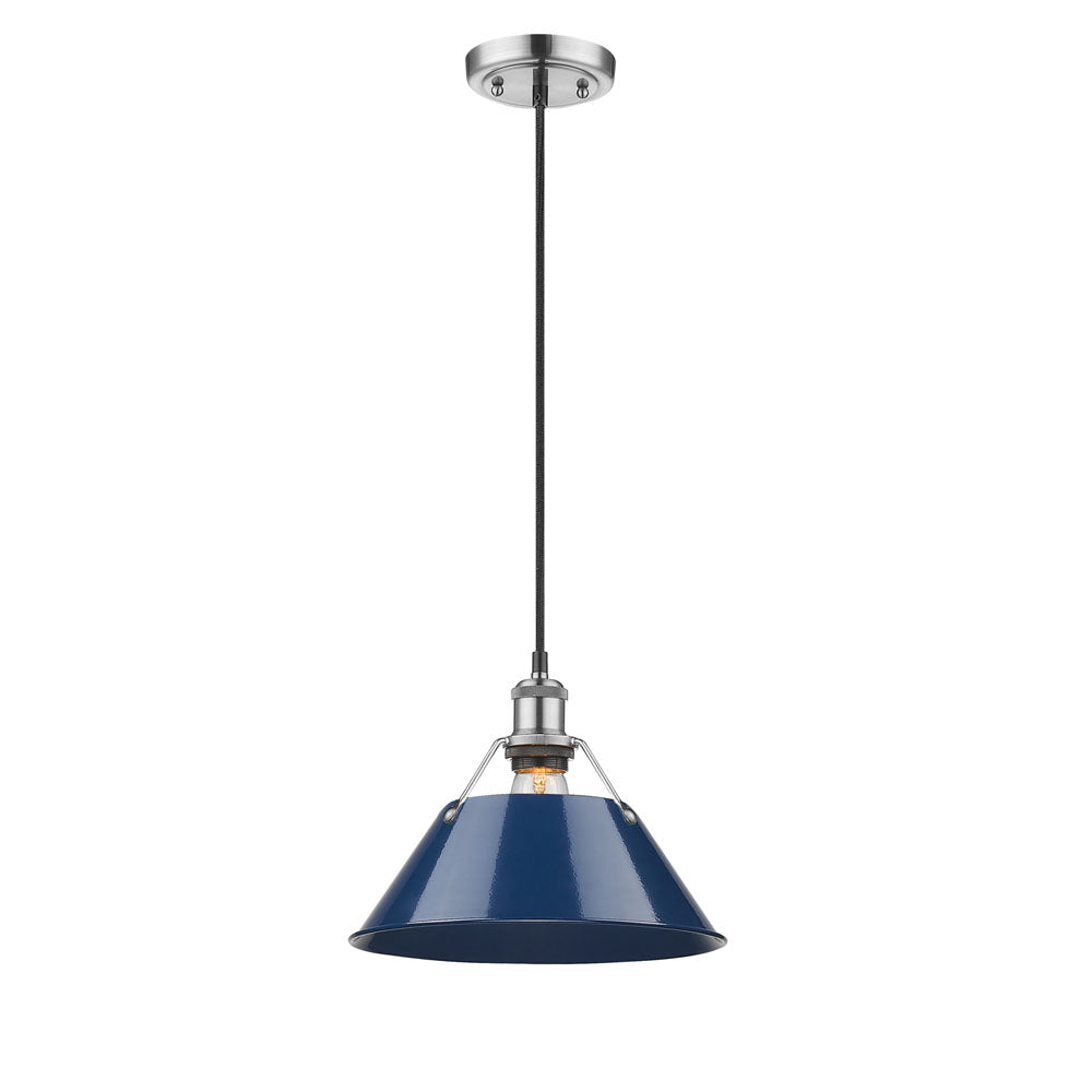 Orwell PW 1 Light Pendant - 14" in Pewter with Navy Blue Shade