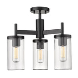 Winslett 3-Light Semi-Flush in Matte Black with Ribbed Clear Glass Shades