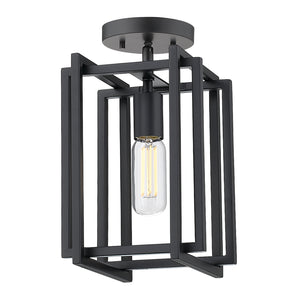 Tribeca 1-Light Semi-Flush in Matte Black with Matte Black Accents