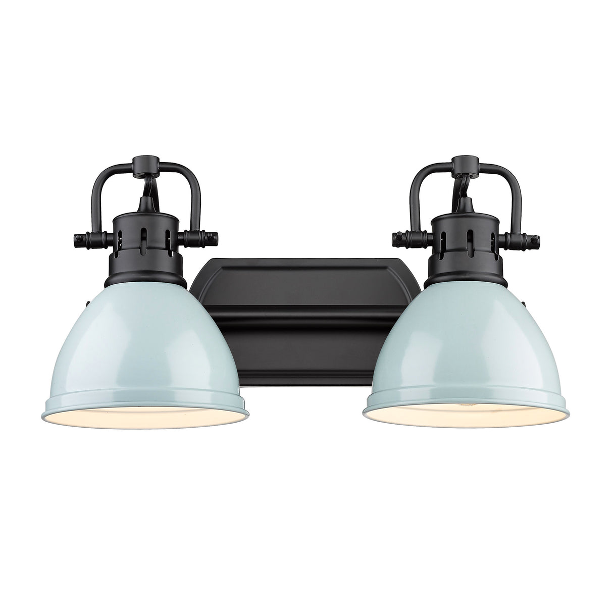 Duncan 2 Light Bath Vanity in Matte Black with Seafoam Shades