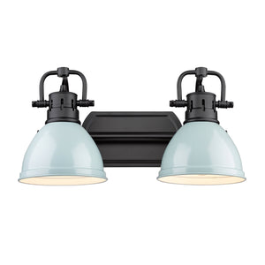 Duncan 2 Light Bath Vanity in Matte Black with Seafoam Shades