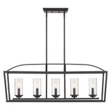 Mercer 5 Light Linear Pendant in Matte Black with Matte Black accents and Seeded Glass
