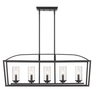 Mercer 5 Light Linear Pendant in Matte Black with Matte Black accents and Seeded Glass
