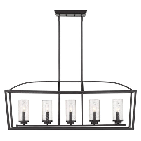 Mercer 5 Light Linear Pendant in Matte Black with Matte Black accents and Seeded Glass