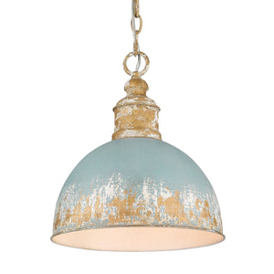 Alison Medium Pendant in Vintage Gold with Teal Shade