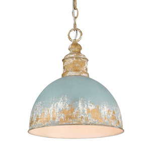 Alison Medium Pendant in Vintage Gold with Teal Shade