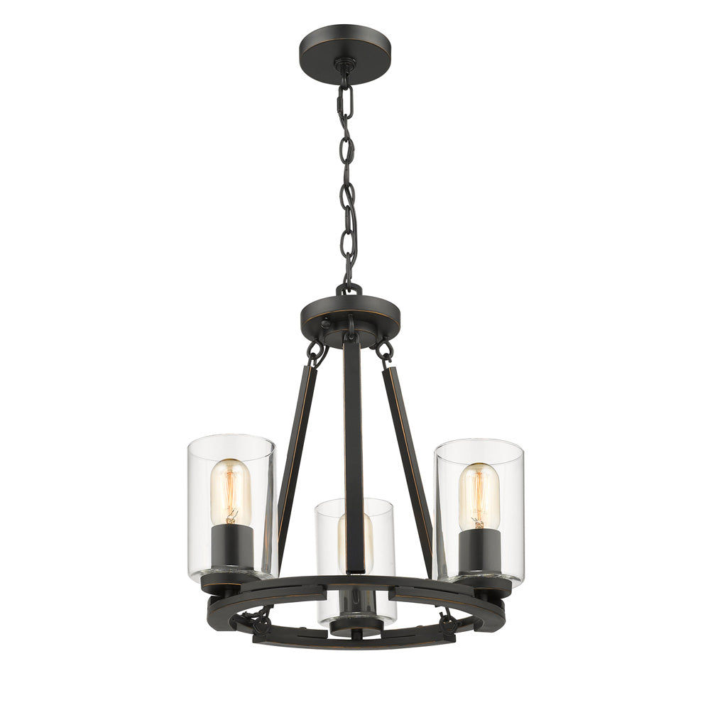 Monroe 3 Light Chandelier in Matte Black with Gold Highlights & Clear Glass