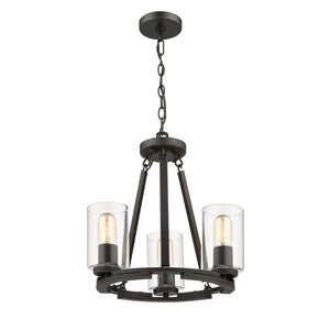 Monroe 3 Light Chandelier in Matte Black with Gold Highlights & Clear Glass