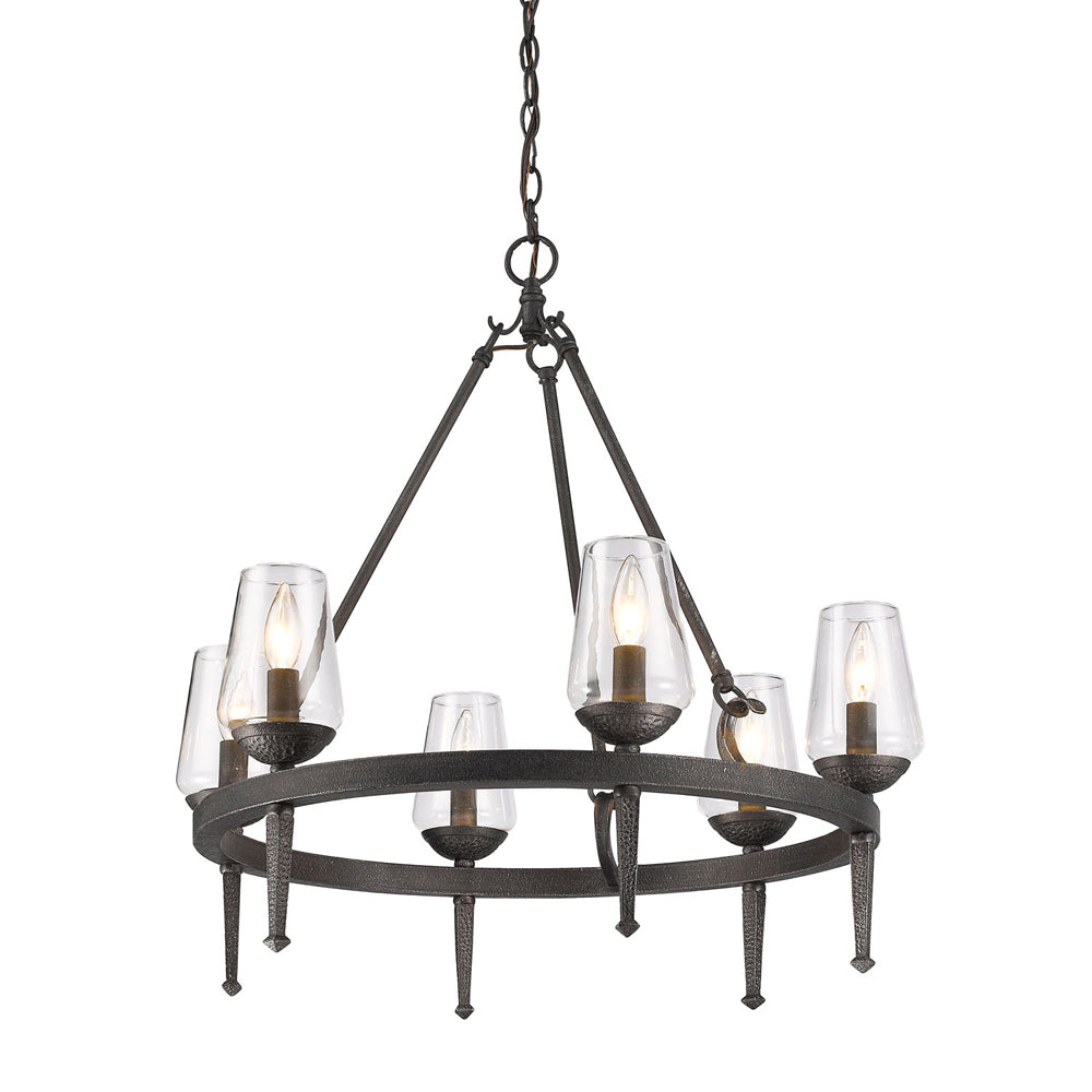 Marcellis 6 Light Chandelier in Dark Natural Iron with Clear Glass