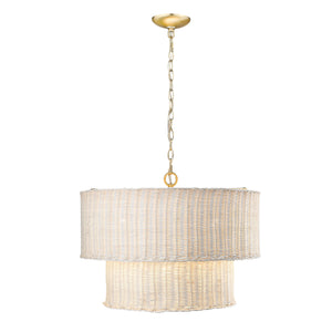 Erma BCB 6 Light Chandelier in Brushed Champagne Bronze with White Wicker Shade
