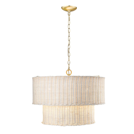 Erma BCB 6 Light Chandelier in Brushed Champagne Bronze with White Wicker Shade
