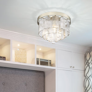 Ciara WG 3 Light Flush Mount in White Gold with Hammered Water Glass Shade