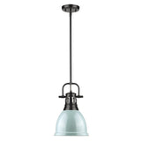 Duncan Small Pendant with Rod in Matte Black with a Seafoam Shade