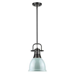Duncan Small Pendant with Rod in Matte Black with a Seafoam Shade