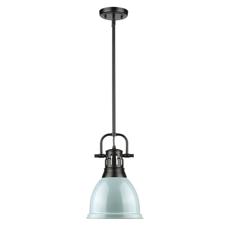 Duncan Small Pendant with Rod in Matte Black with a Seafoam Shade