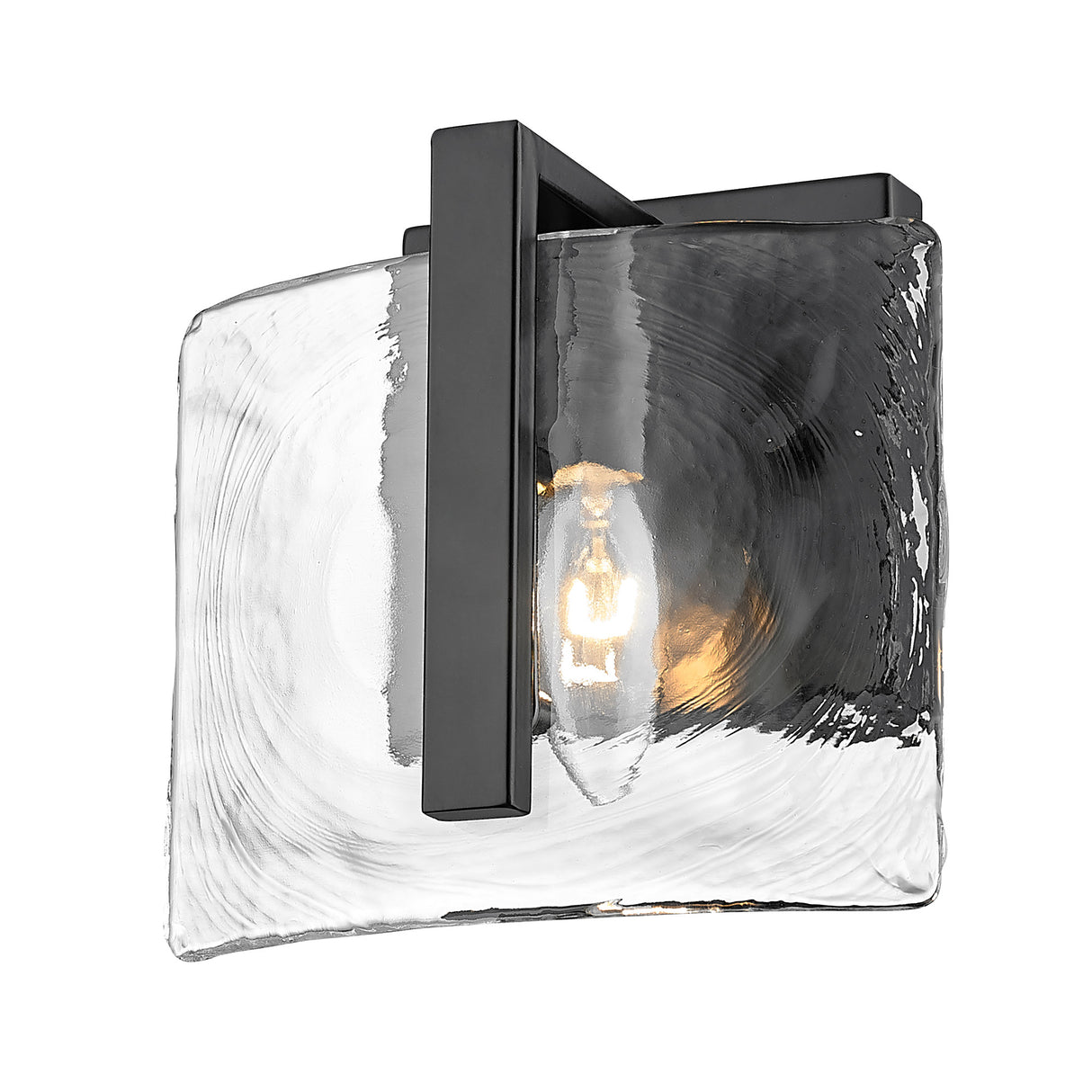 Aenon 1-Light Wall Sconce in Matte Black with Hammered Water Glass Shade
