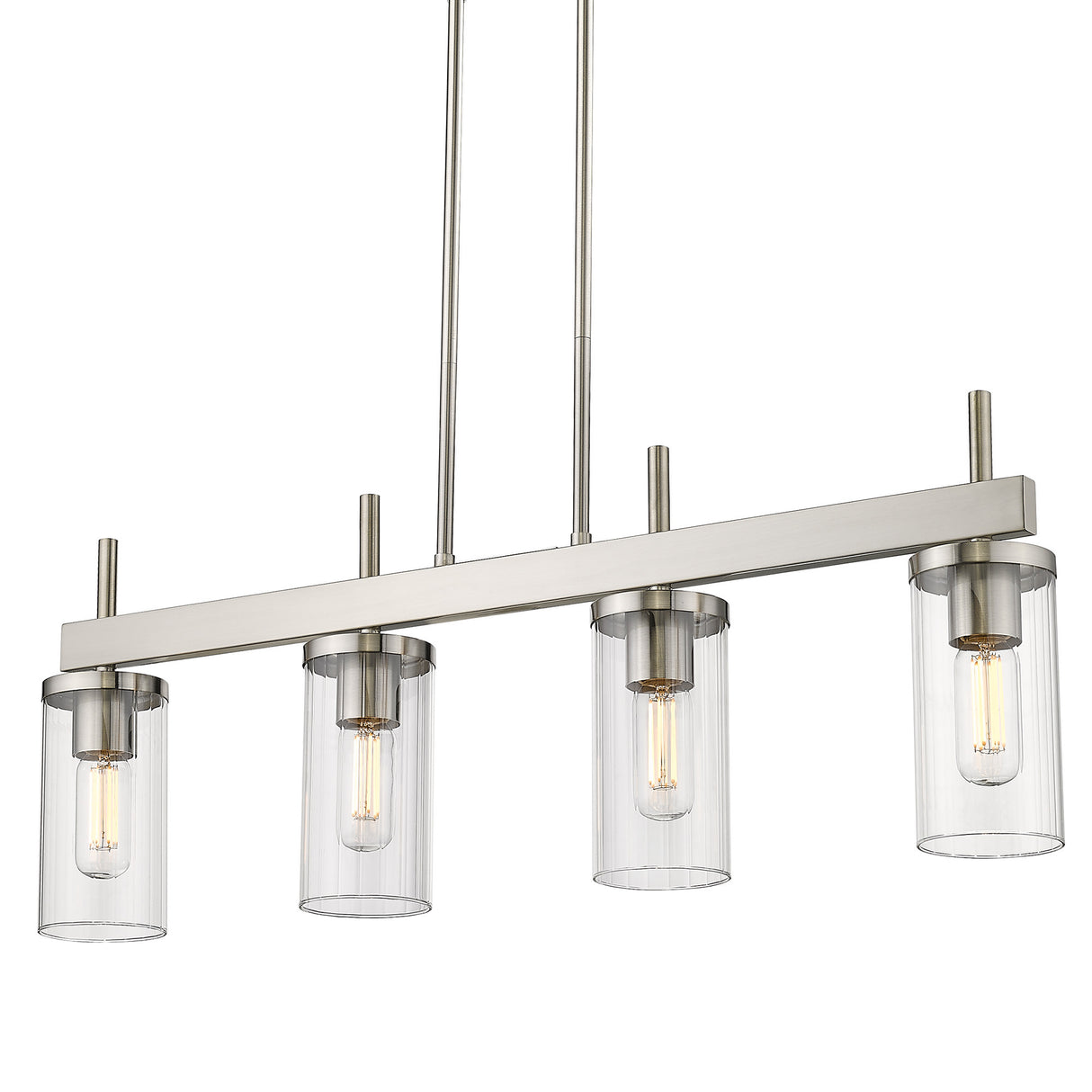 Winslett Linear Pendant in Pewter with Ribbed Clear Glass Shades