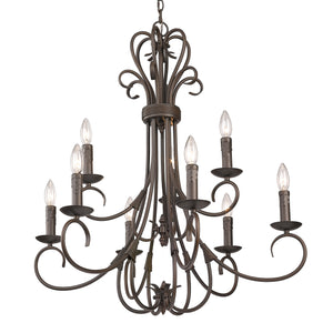 Homestead 2 Tier - 9 Light Candelabra Chandelier in Rubbed Bronze with Drip Candlesticks