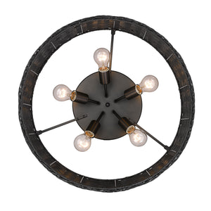 Erma 5 Light Flush Mount in Matte Black with Black Wicker Shade