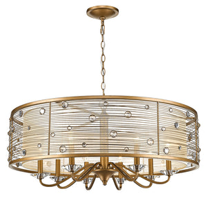 Joia 8 Light Chandelier in Peruvian Gold with a Sheer Filigree Mist Shade