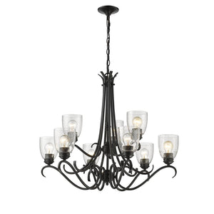 Parrish 9 Light Chandelier in Matte Black with Seeded Glass