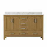New England Home Goods 55" Natural Wood Double Sink Vanity with Quartz Top