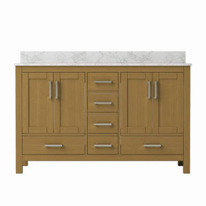 New England Home Goods Etna 55" Single Sink Vanity in White with Double Bowl Quartz Top