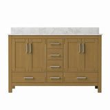 New England Home Goods 55" Double Sink Vanity in oak with Double Bowl Quartz Top